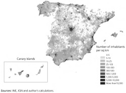 Map 2. Population density of Spanish municipalities in 2001